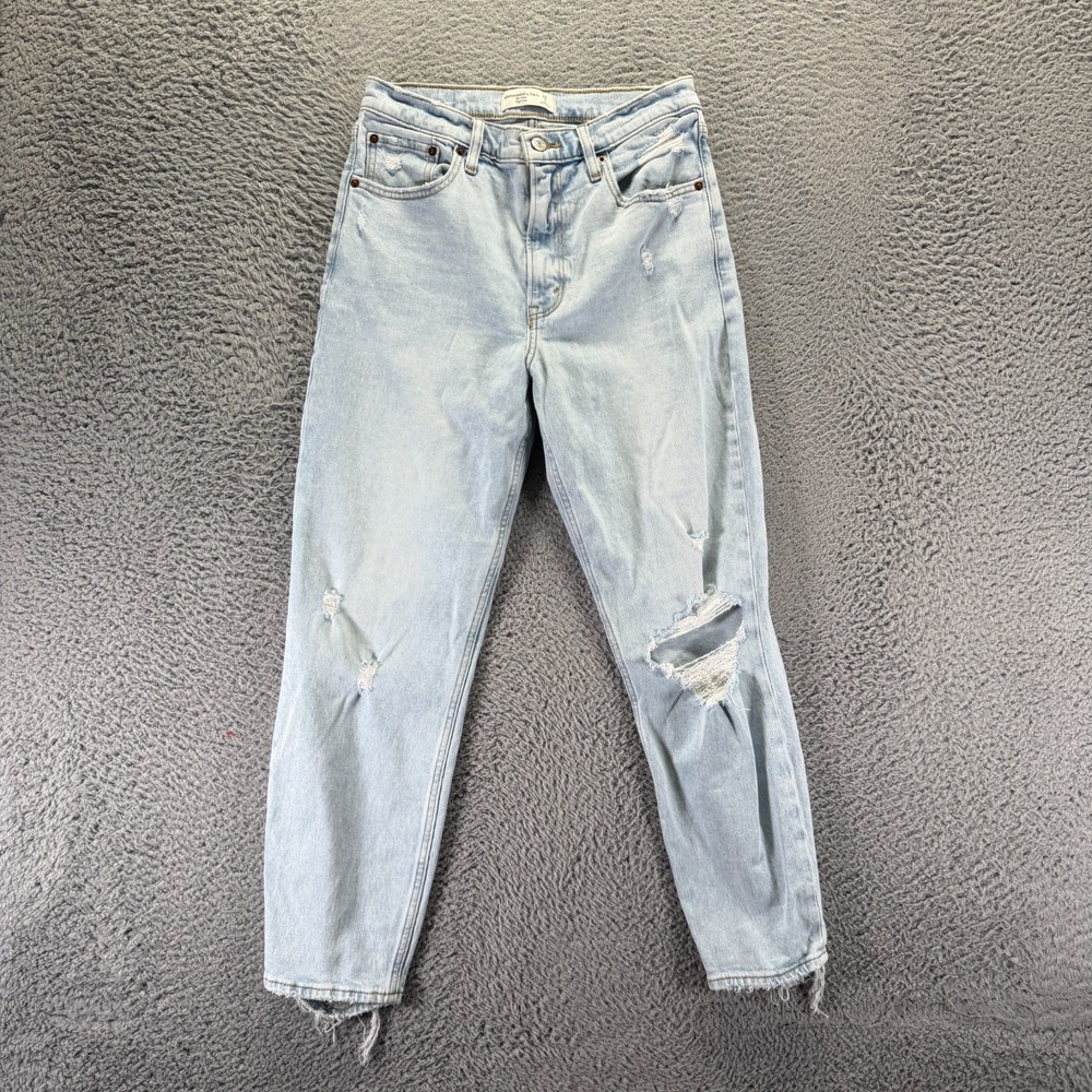 Abercrombie & Fitch Jeans Women's 6 Blue Cotton Denim Mom Distressed Stretch